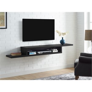 asymmetrical wall mounted wood tv console entertainment center 72-inch black
