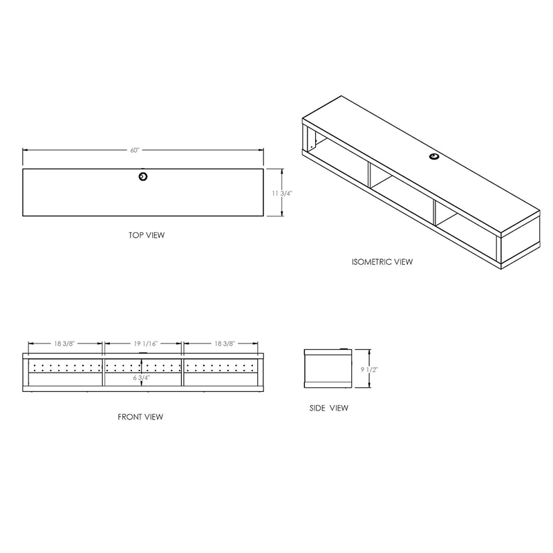 Wall Mounted Wood TV Console Entertainment Center Wall Decor 60-inch Gray