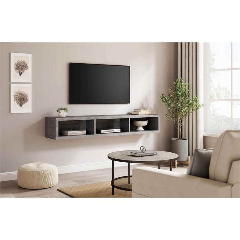 Wall Mounted Wood TV Console Entertainment Center Wall Decor 60-inch Gray