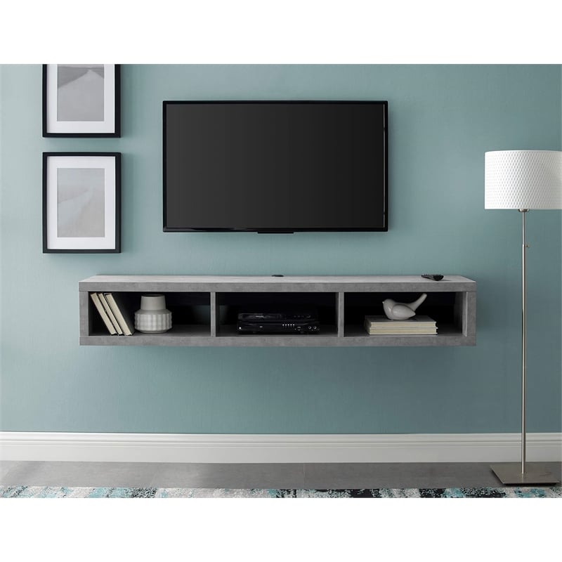 Wall Mounted Wood TV Console Entertainment Center Wall Decor 60-inch Gray
