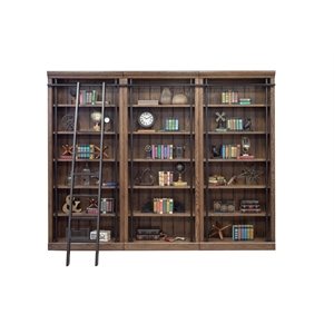 martin furniture avondale 5-adjustable shelf 3 pc tall wood bookcase in wall oak