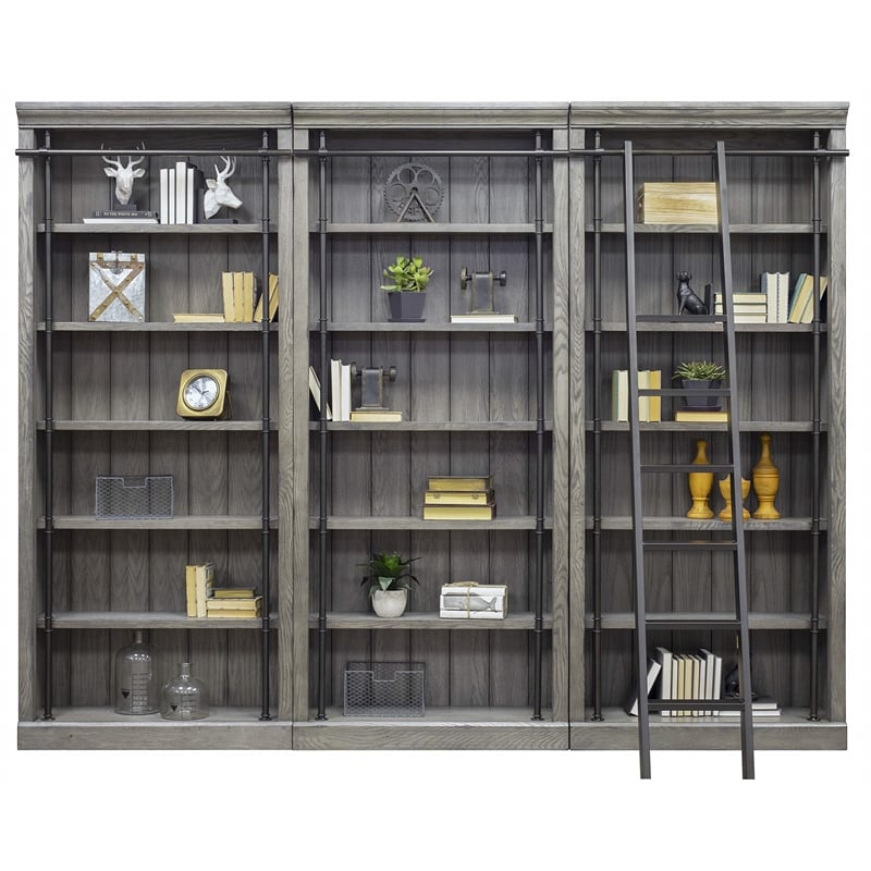 Martin Furniture Avondale 5-Adjustable Shelf 3 PC Tall Wood Bookcase - Wall Gray