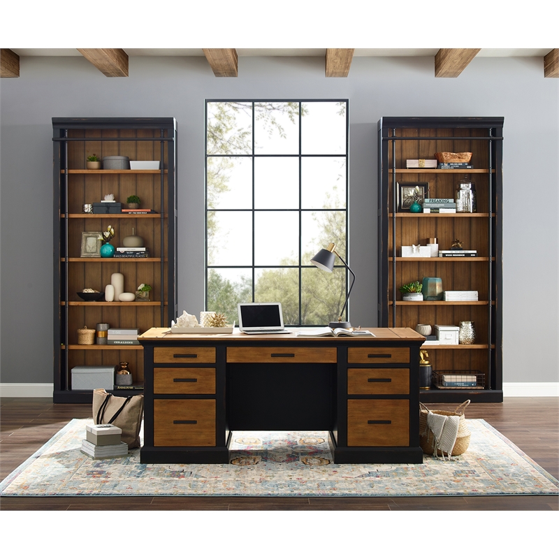 Martin Furniture Toulouse Double Pedestal Wood Desk in Aged Ebony
