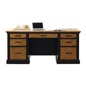 Martin Furniture Toulouse Double Pedestal Wood Desk in Aged Ebony