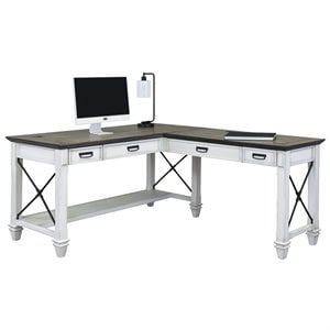 martin furniture hartford wood open l-shaped desk in weathered white