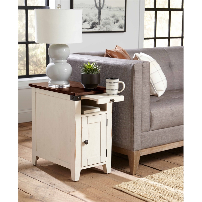 Rustic End Table Wood Side Table Accent Table Fully Assembled White