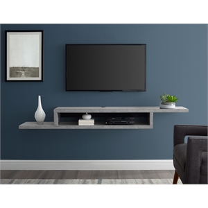 Asymmetrical Wall Mounted Wood TV Console Entertainment Center 72-inch Gray