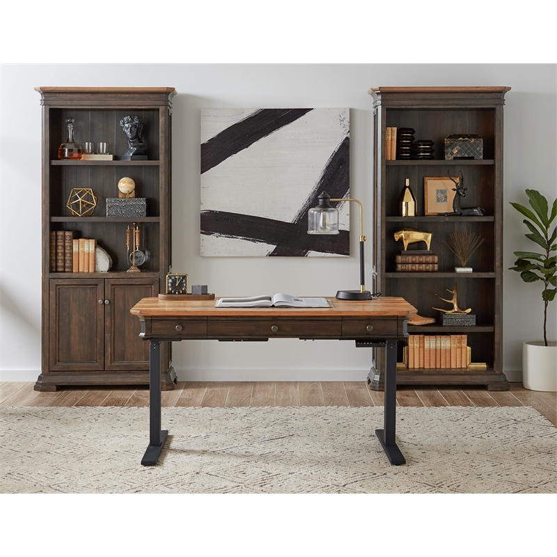 Executive Electric Sit Stand Desk With Solid Wood Plank Top Brown