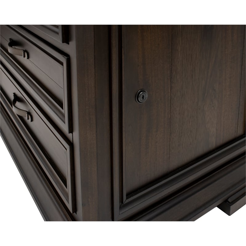 Executive Lateral File With Solid Wood Plank Top Locking File Drawer Brown
