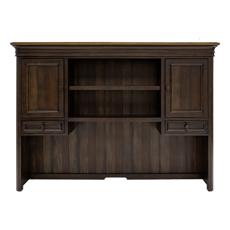 Executive Hutch With Wood Doors Two Drawers Fully Assembled Brown