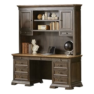 Executive Hutch With Wood Doors Two Drawers Fully Assembled Brown