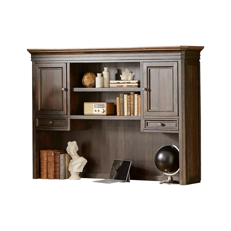 Executive Hutch With Wood Doors Two Drawers Fully Assembled Brown