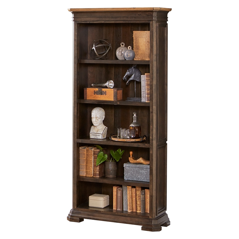 Executive Open Wood Bookcase Mildly, Distressed Wooden Bookcase