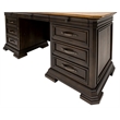 Executive Credenza Desk Writing Table With Solid Wood Plank Top Brown
