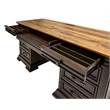 Executive Credenza Desk Writing Table With Solid Wood Plank Top Brown