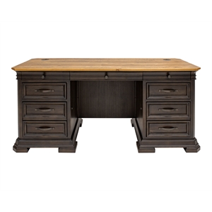 executive credenza desk writing table with solid wood plank top brown
