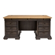 Executive Credenza Desk Writing Table With Solid Wood Plank Top Brown