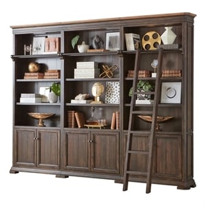 Martin Furniture 94&quotH Executive Bookcase Wall With Wood Ladder in Brown