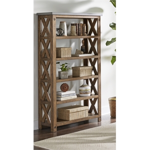 rustic open wood bookcase shelving etarge brown with concrete top