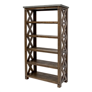 Rustic Open Wood Bookcase Shelving Etarge Brown With Concrete Top