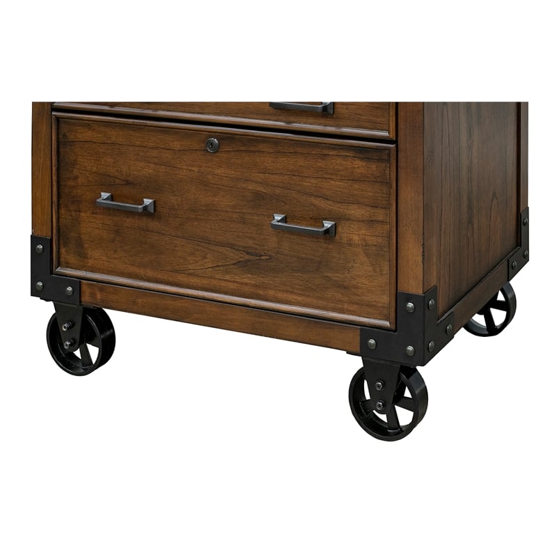 Rustic Wood Lateral File With Legal/Letter File Drawer Fully Assembled Brown