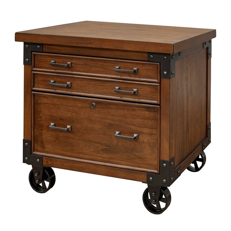 Rustic Wood Lateral File With Legal/Letter File Drawer Fully Assembled Brown