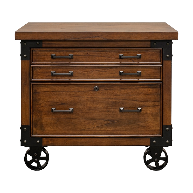 Rustic Wood Lateral File With Legal/Letter File Drawer Fully Assembled Brown