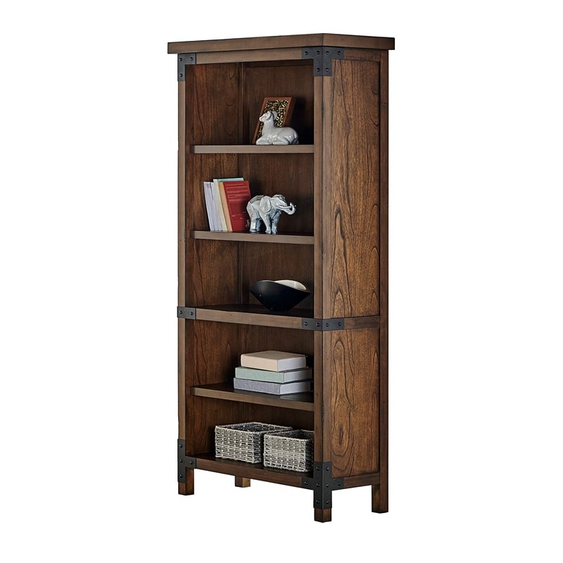 Rustic Open Wood Bookcase Office Shelving Storage Cabinet Fully Assembled Brown