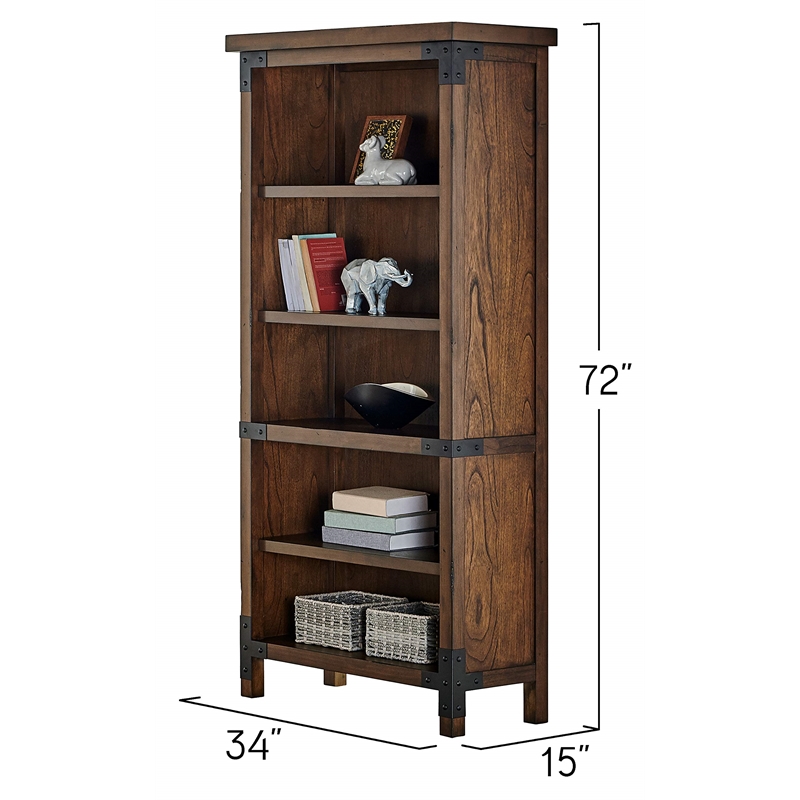 Rustic Open Wood Bookcase Office Shelving Storage Cabinet Fully Assembled Brown