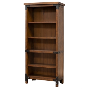 rustic open wood bookcase office shelving storage cabinet fully assembled brown