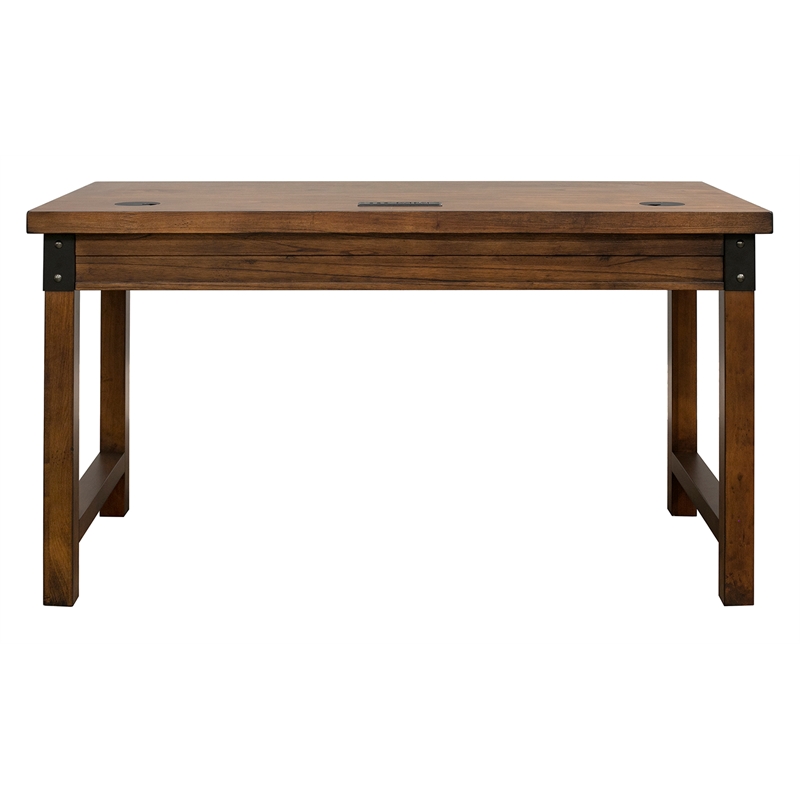 Rustic Wood Writing Desk Writing Table Office Desk With Power Center Brown