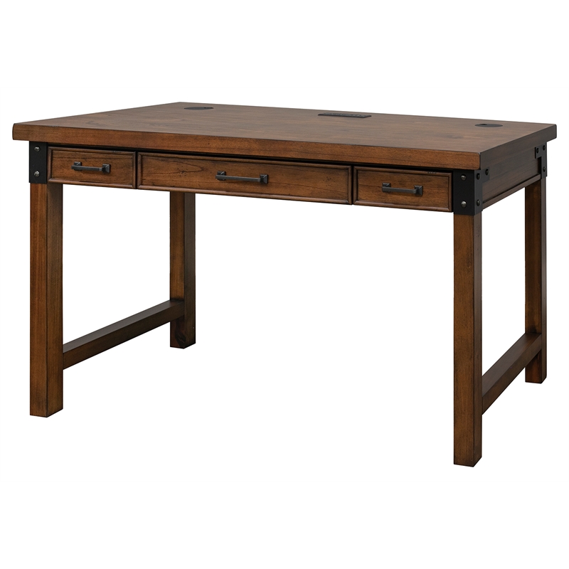 Rustic Wood Writing Desk Writing Table Office Desk With Power Center Brown