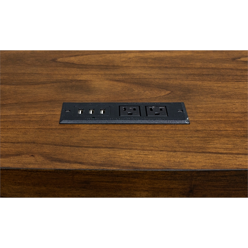Rustic Wood Writing Desk Writing Table Office Desk With Power Center Brown