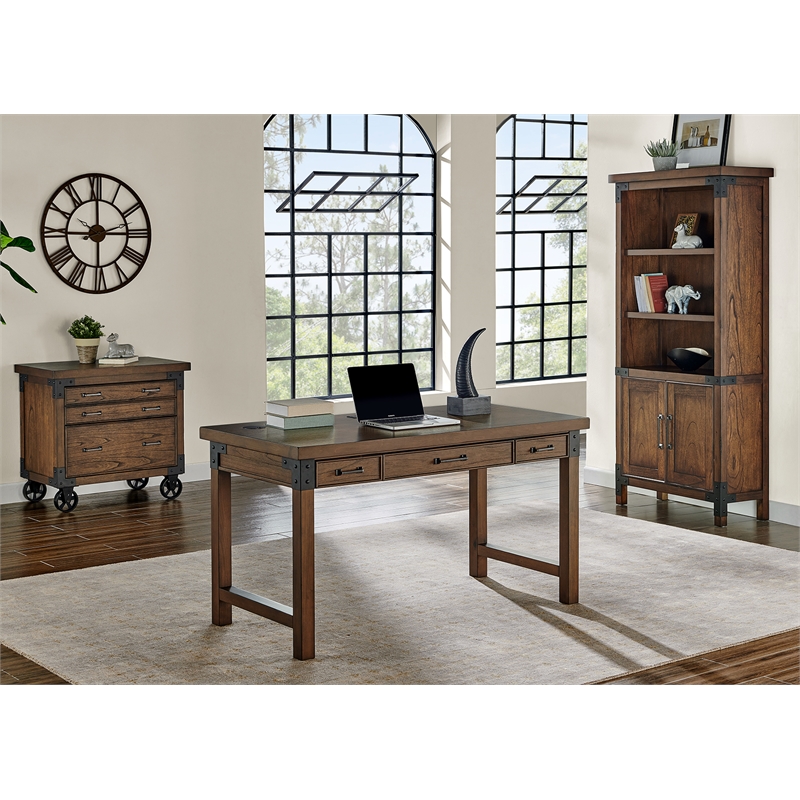 Rustic Wood Writing Desk Writing Table Office Desk With Power Center Brown