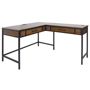 industrial wood writing desk and return open l-shaped table and return brown