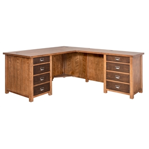 rustic wood l-desk and return writing table office desk brown