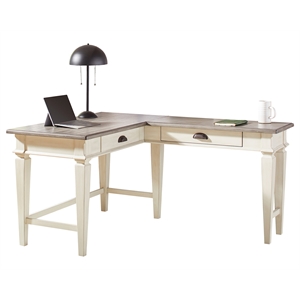 farmhouse wood writing table and return office desk and return white