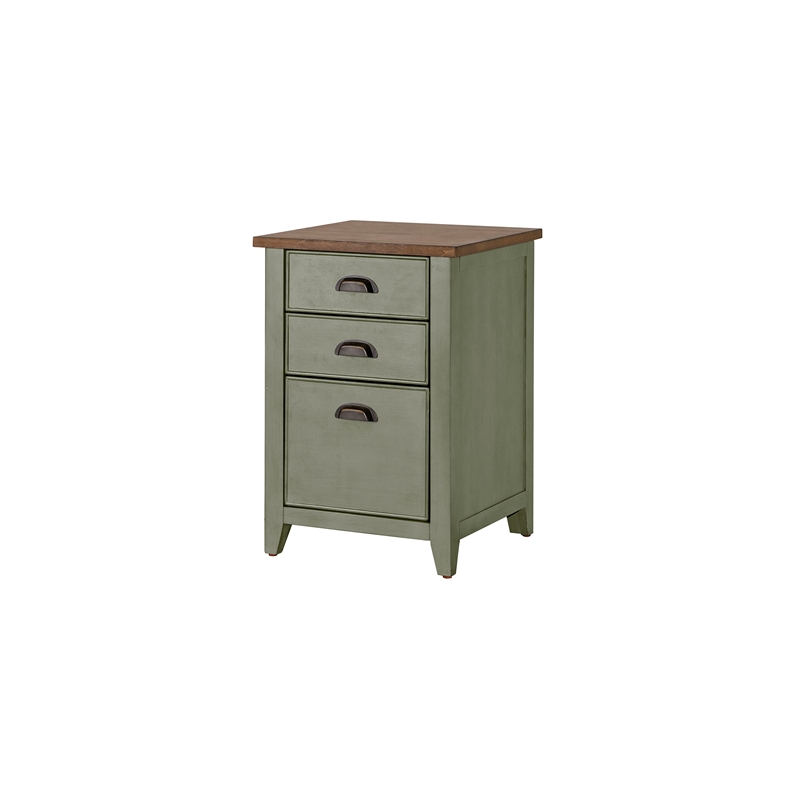 Farmhouse Three Drawer Wood File Cabinet Green Wood Fully Assembled
