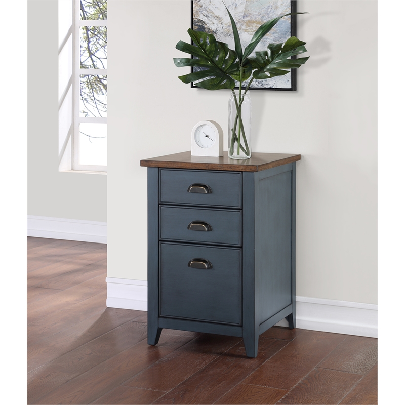 Farmhouse Three Drawer Wood File Cabinet Blue Wood Fully Assembled