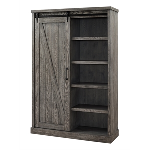 Martin Furniture Avondale 8-Shelf Wood Bookcase with Sliding Door in Gray
