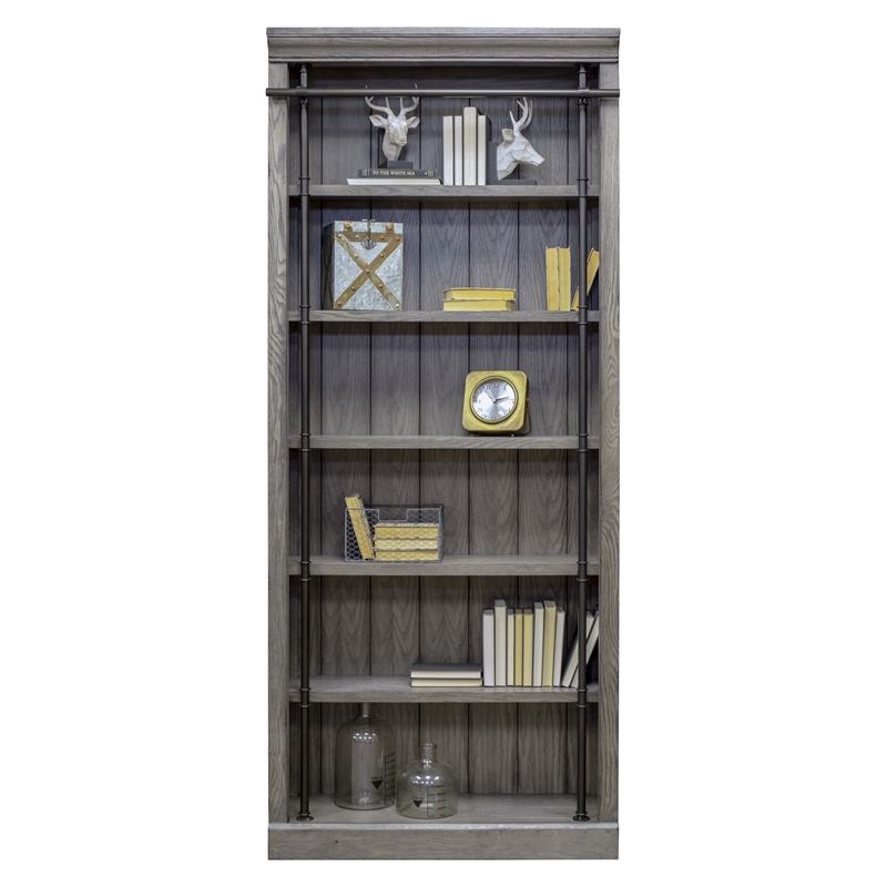 Martin Furniture Avondale 5-Shelf Farmhouse Wood Bookcase in Gray