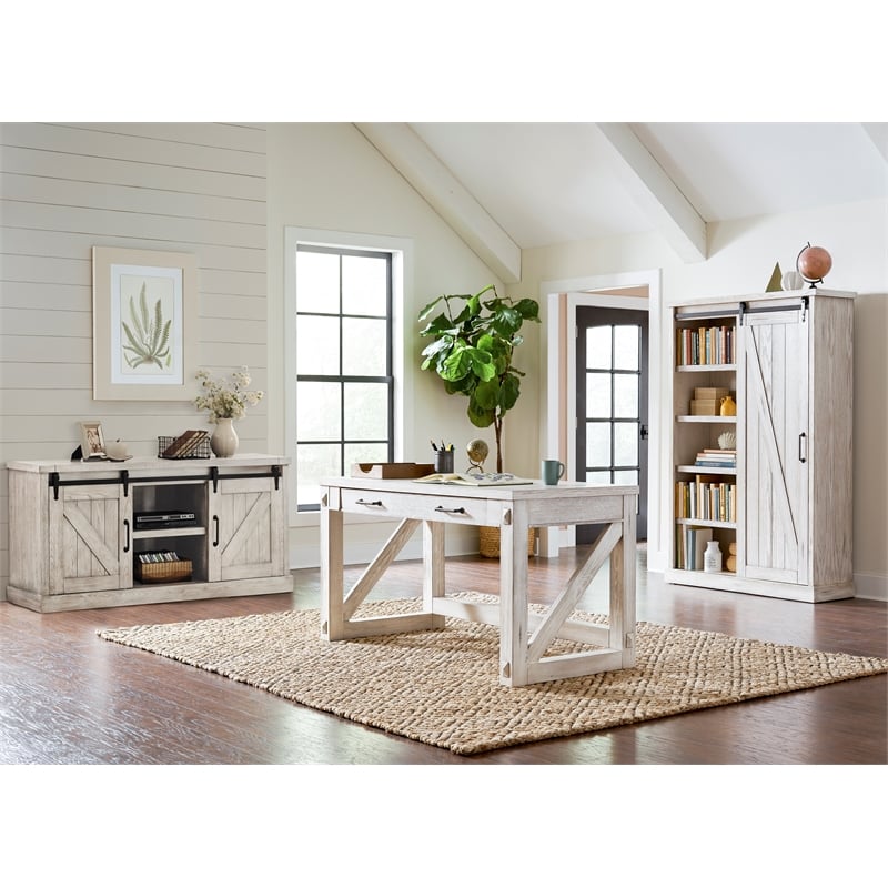 Martin Furniture Avondale 8-Shelf Wood Bookcase with Sliding Door in White