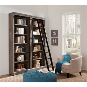 Avondale 8' Tall Bookcase Wall With Ladder Storage Organizer Display Gray