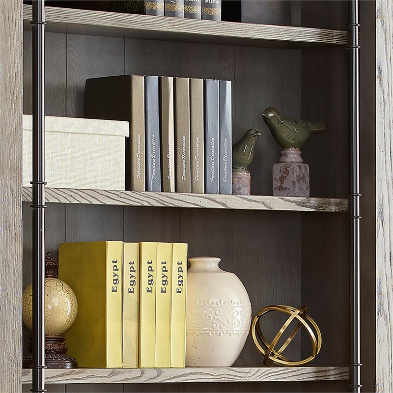Avondale 8' Tall Bookcase Wall With Ladder Storage Organizer Display Gray