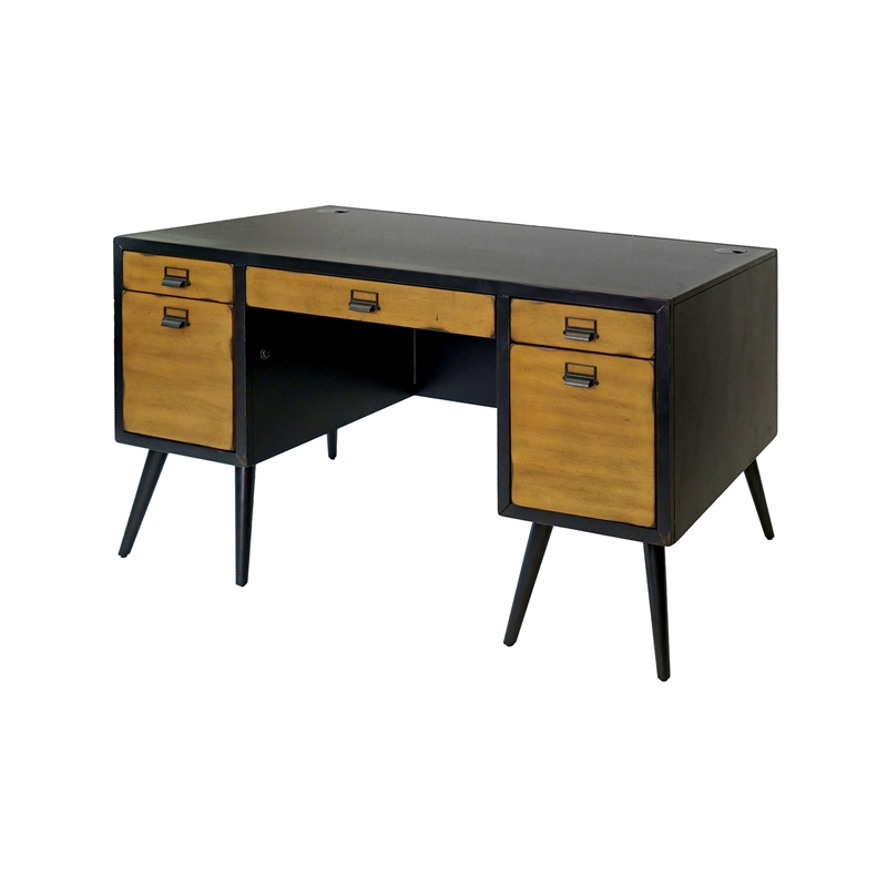 Mid-Century Half Pedestal Executive Desk Office Desk Fully Assembled Black Wood