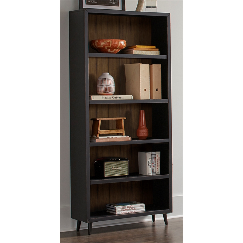 MidCentury Open Bookcase Office Shelving Fully Assembled Black Wood Cymax Business