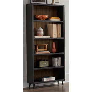mid-century open bookcase office shelving fully assembled black wood