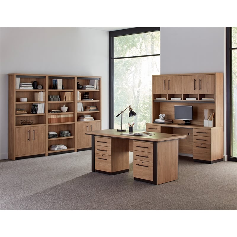 Martin Furniture Wood Home Office Hutch in Light Brown Laminate