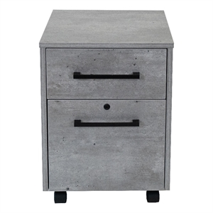 Modern Two Drawer Wood Laminate File Cabinet Fully Assembled Concrete Gray