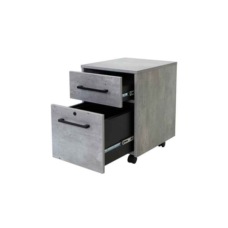 Modern Two Drawer Wood Laminate File Cabinet Fully Assembled Concrete Gray